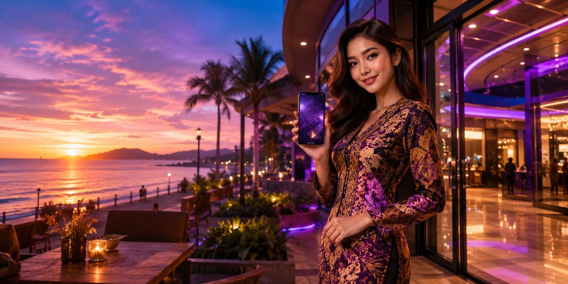 Pengguna mengakses aplikasi kasino 7reels bergaya batik dari Kota Kinabalu