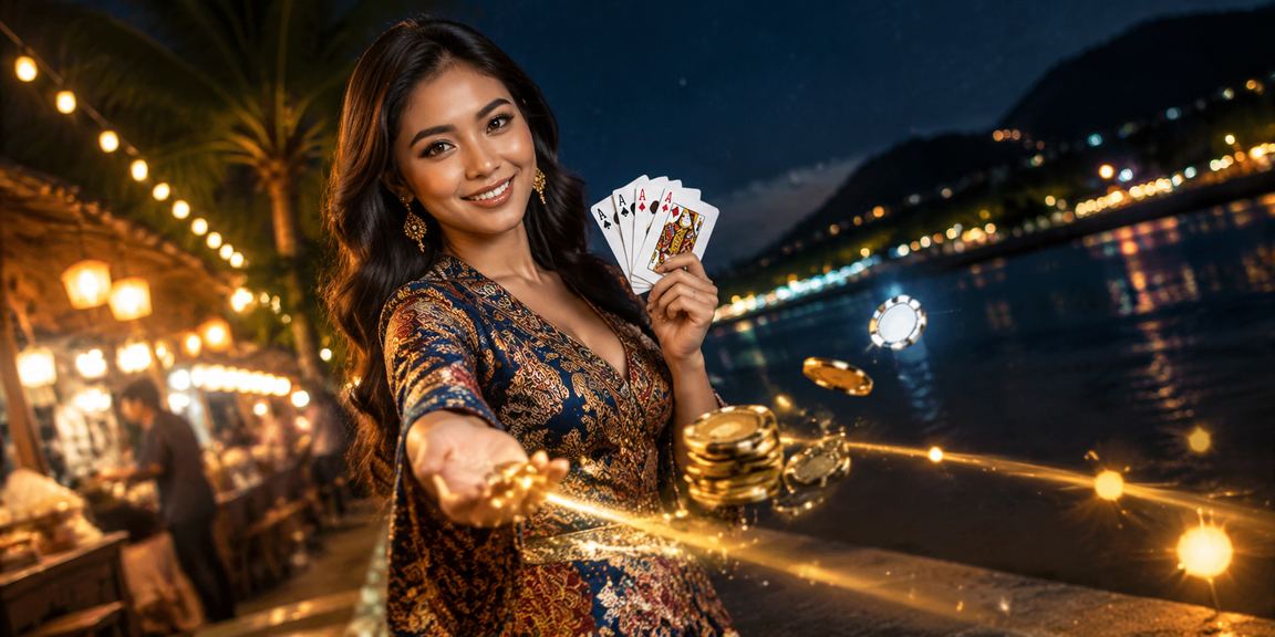 Permainan Teen Patti bermotif batik Langkawi menggambarkan permainan kad langsung gaya Malaysia